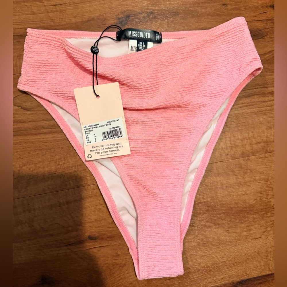 Missguided Pink Textured Swim Bottom